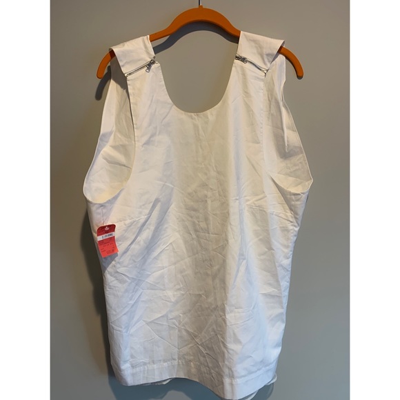 White Silk Trim Zippered Shoulder Open Vest Top - Picture 2 of 6